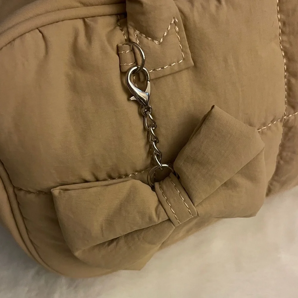 WestBronco- Tan Nylon Quilted Handbag with Bow charm